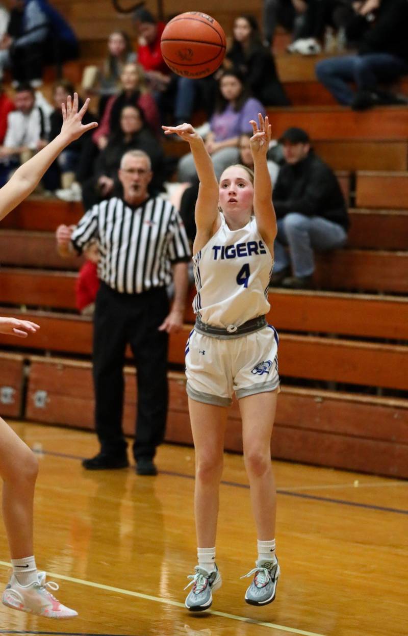 Princeton's Paige Jesse fires against Hall e Thursday night at Prouty Gym. The Tigresses won 57-38.
