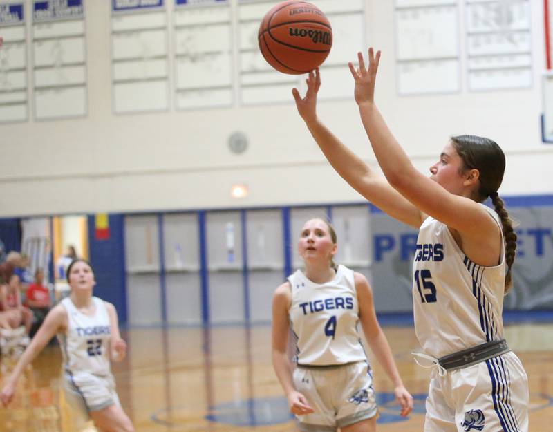 Princeton's Olivia Mattingly shoots a jump shot against Ottawa on Monday, Feb. 5, 2024 in Prouty Gym.