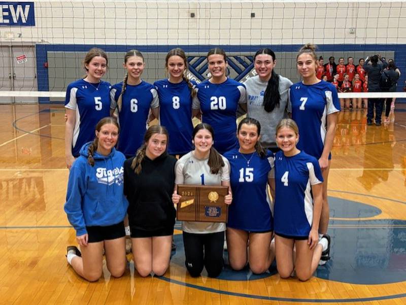 The Tigresses won the Princeton Invitational on Saturday at Prouty Gym, finishing the day 4-0. Team members are (front row, from left) Ava Kyle, Makayla Hecht, Camryn Driscoll, Sylvie Rutledge and Susanna Bohms; and (back row) Karsyn Brucker, Caroline Keutzer, Keighley Davis, Ellie Harp, Keely Lawson and Kathy Maciczek.