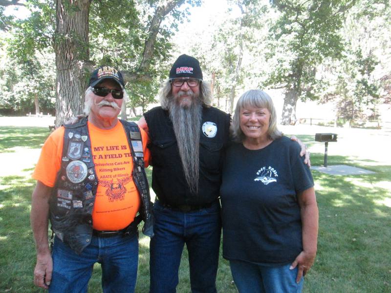 Open Roads ABATE members Cliff and Linda Oleson met Kirk “Hardtail” Willard, center, president of Motorcycle Riders Foundation, when they visited the annual ABATE Social Hour hosted by ABATE of South Dakota.