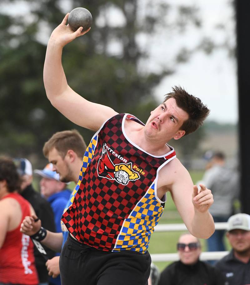 Forreston-Polo's Owen Williams competes in the shot put at the 1A Oregon Sectional on Friday, May 22, 2026.