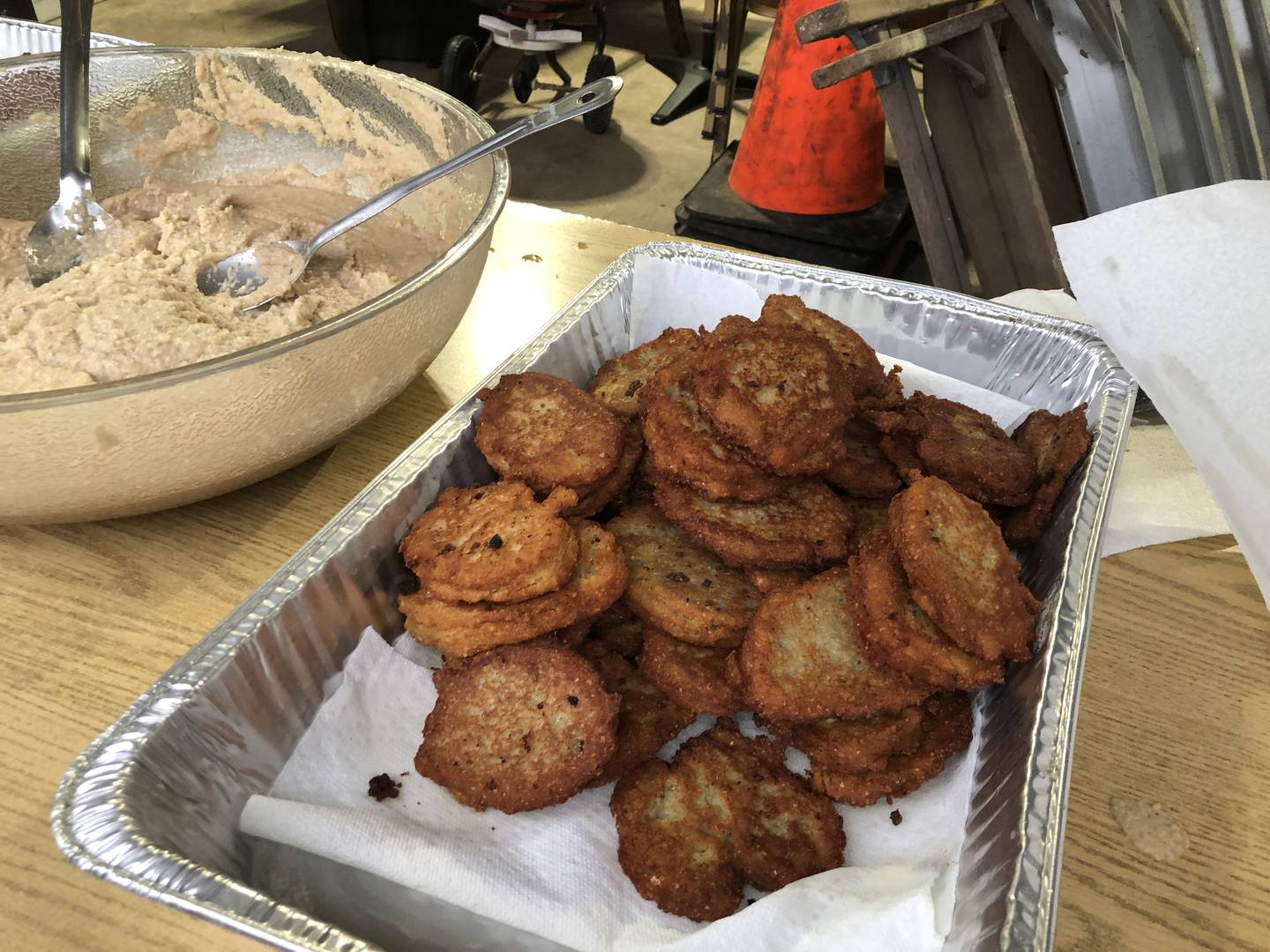 Fresh latkes, made Sunday, Dec. 29, 2024, for the McHenry County Jewish Congregation's Hanukkah party, are a highlight of the annual celebration.