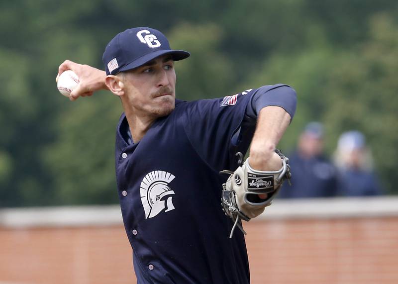 Cary-Grove’s Charlie Taczy throws a pitch during the IHSA Class 3A Grayslake Central Sectional semifinal baseball game against Prairie Ridge on Wednesday, June 4, 2025, at Grayslake Central High School.