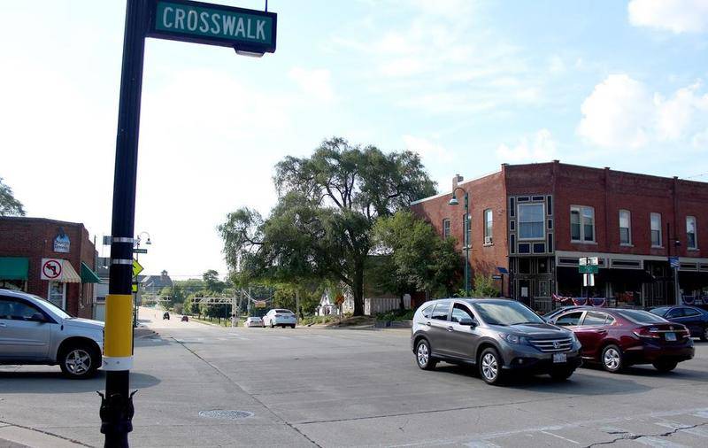 Washington Street (Route 34) at Main Street in downtown Oswego.