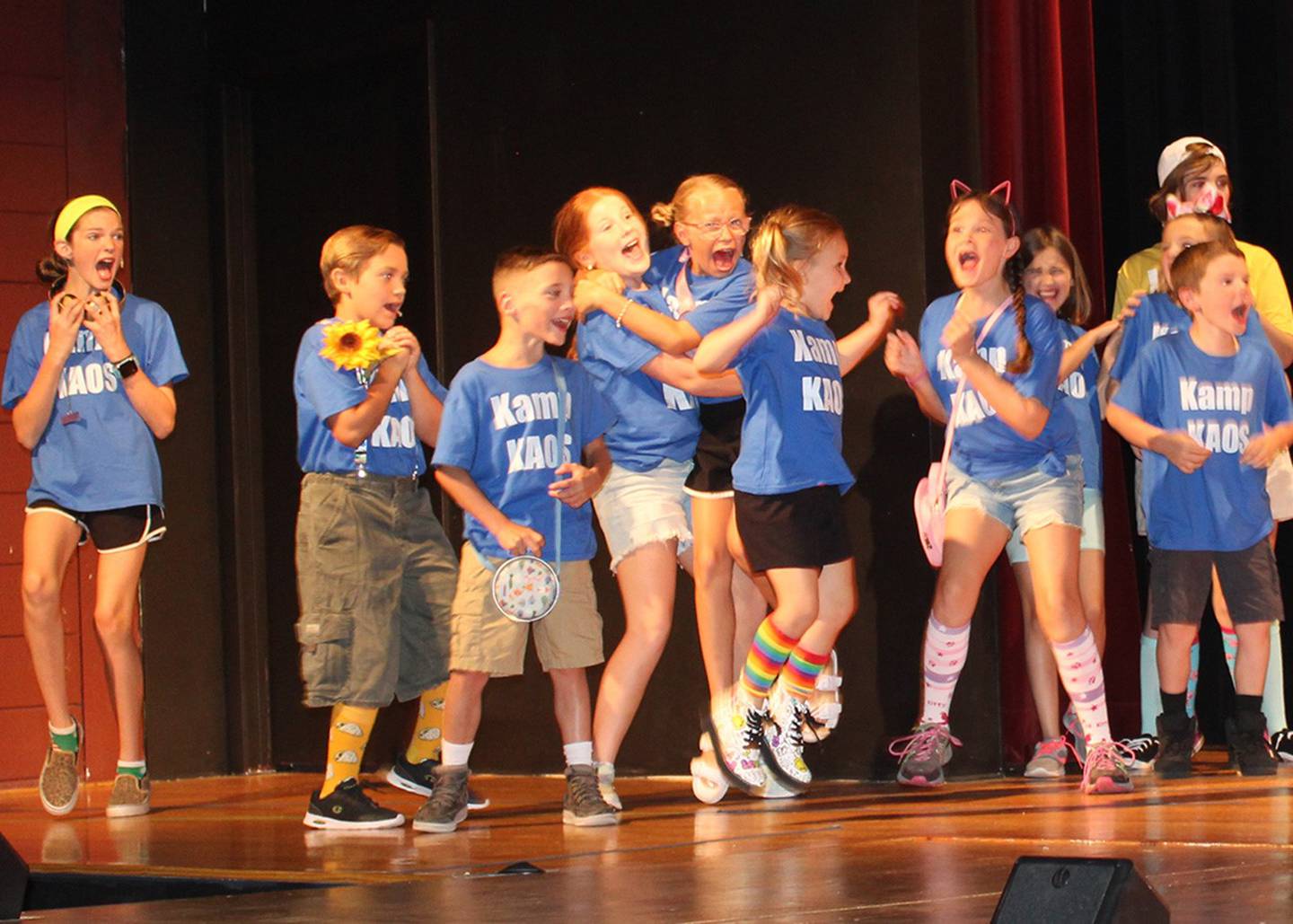 The cast of "Kamp Kaos" performs a scene during rehearsal at Engle Lane Theatre in Streator.