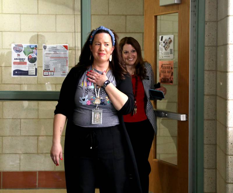 Bolingbrook High School teacher Erin Clifford was surprised by her family, colleagues, students and Golden Apple Foundation officials on Tuesday, May 6, 2025 as it was announced she had won a Golden Apple Award for Excellence in Teaching.