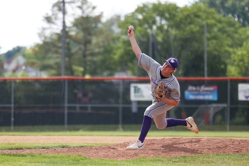 Wilmington's Lucas Rink hurls a pitch during the Wildcats 7-2 victory over Chicago Christian in the IHSA Class 2A Beecher Sectional semifinal on Thursday, May 29, 2025.