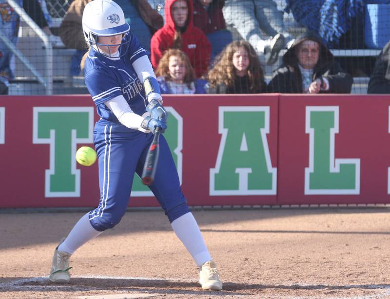 Princeton's Samantha Woolley strikes out swinging against L-P on Tuesday, March 25, 2025 at the L-P Athletic Complex in La Salle.