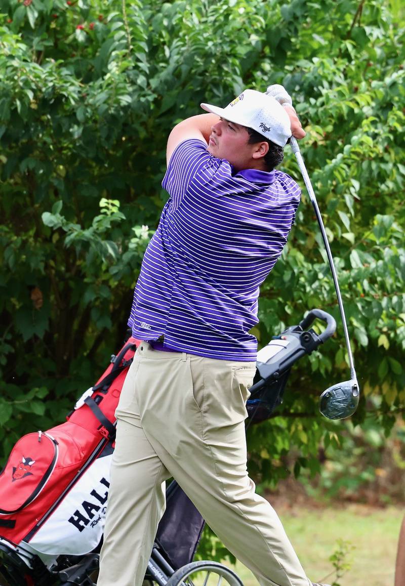 Mendota's Tayven Orozco hits the ball during the Three Rivers Conference Tournament on Tuesday, Sept. 23, 2025 at Chapel Hill Golf Course in Princeton.