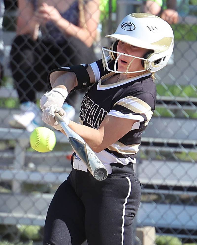 Sycamore's Addison McLaughlin makes contact during their Class 3A regional championship game against Freeport Friday, May 26, 2023, at Sycamore High School.