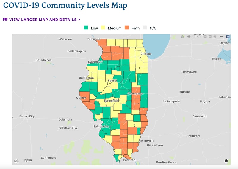 The most recent COVID-19 community transmission levels for Illinois, as of September 9, 2022