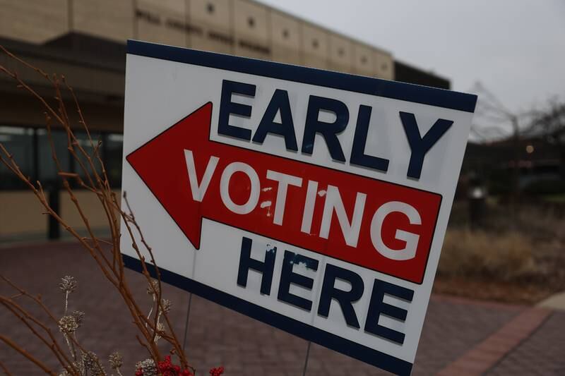 An Early Voting sign sits outside the Will County Office Building on Monday, Feb. 3, 2025 in Joliet.
