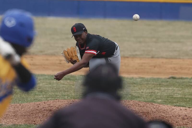Bolingbrook’s Noah Bagby delivers a pitch against Joliet Central on Tuesday, March 21st. 2023.