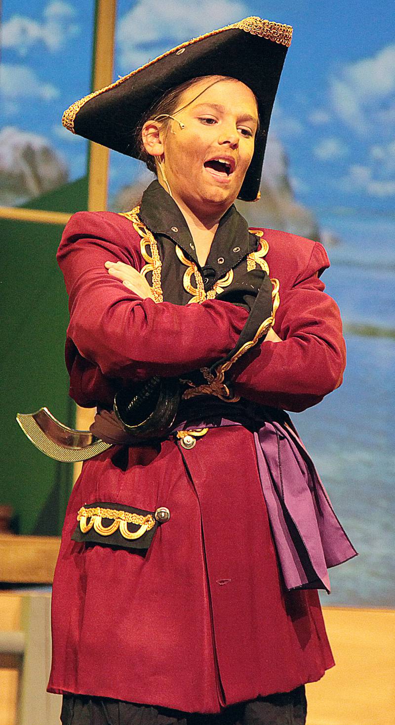 Woodlawn Arts Academy student Rachel Ravlin performing as Captain Bones in the academy's fall musical theatre production of Disney’s “Pirates Past Noon Kids.”
