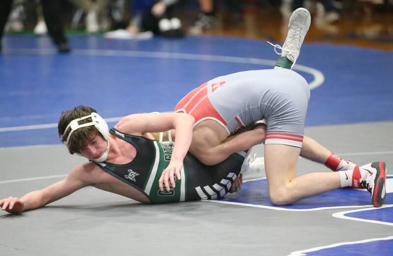 Coal City's Cooper Morris wrestles Vandalia"s Tyson Waughtel during the 61st annual Lyle King wrestling tournament on Saturday, Jan. 11, 2024 at Princeton High School.