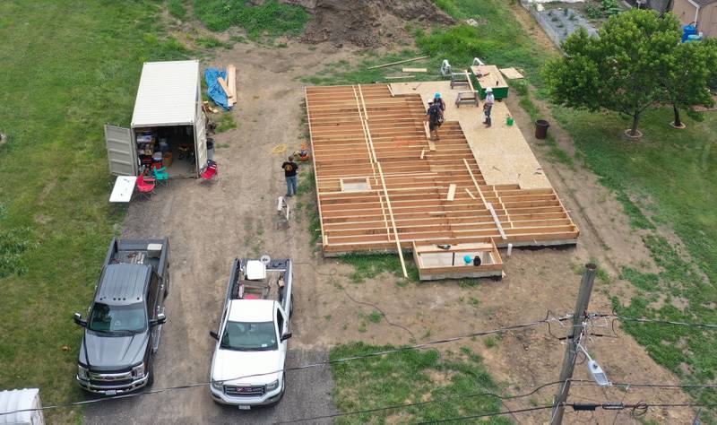 Crews begin to build the structure of a new Habitat for Humanity home on Thursday, July 10, 2025 in Princeton. The home is located near the intersection of Cherry and Marquette Street in Princeton. A family of 6, including 4 young children, will move into the home.  Volunteers interested in helping with the home are asked to contact to Habitat for Humanity La Salle, Bureau, Putnam Counties by contacting the Peru office. The home should be completed by the end of the year.