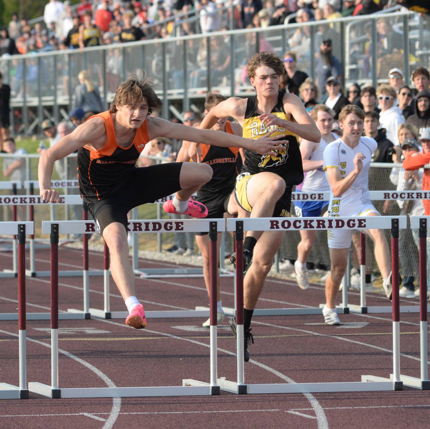 Milledgeville's Kacen Johnson finishes first in the 110 hurdles at the1A Rockridge Sectional on Friday, May 19.