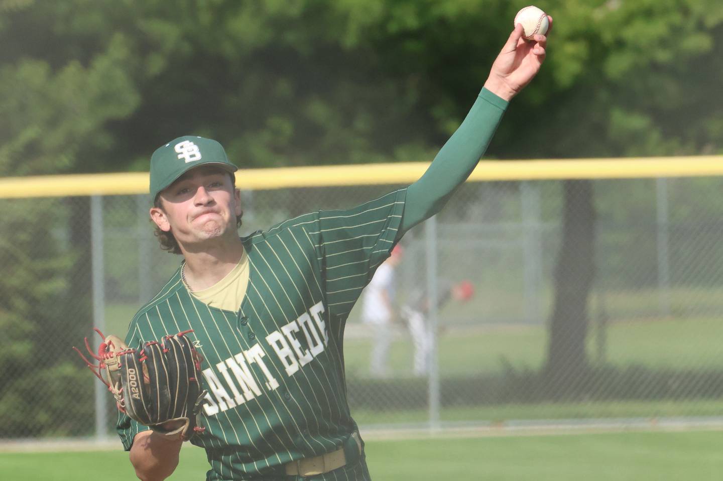 St. Bede's Gino Ferrari lets go of a throw to Marquette on Tuesday, April 28, 2026 at Masinelli Field in Ottawa.
