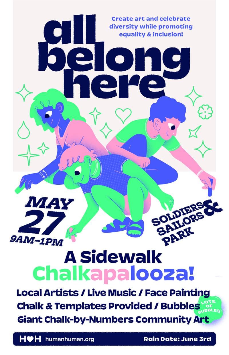 Local organization, Human Human, will host a Sidewalk Chalkapalooza from 9 a.m. to 1 p.m. on Saturday, May 27 at Soldiers and Sailors Park, 14 Park Ave. E in Princeton. A tentative rain date has also been set for June 3.