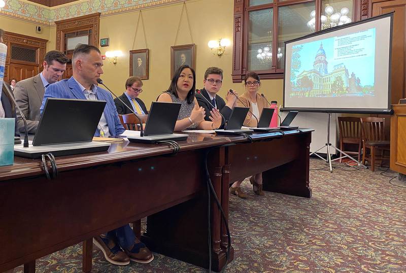 State Rep. Theresa Mah (center, D-Chicago) speaks to a House committee in the final week of the spring legislative session. She is sponsoring a bill that would end the practice of allowing some employers to pay disabled individuals less than the minimum wage.