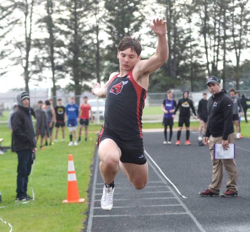 Forreston's Liam Setterstrom competes in the triple jump at the Hall of Fame Hawk Classic on Friday, May 2, 2025 at the Landers-Loomis Field in Oregon.
