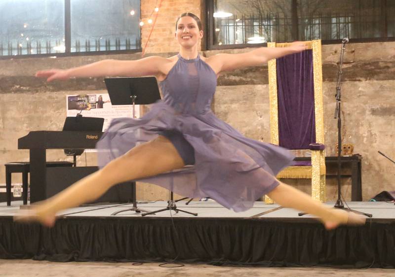 Claire Boudreau, a senior at La Salle-Peru Township High School, dances during the 9th annual NCI Artworks Mad Hatter Ball on Friday, Jan. 16, 2026 at the Westclox Event Center in Peru. Boudreau, has studied dance since she was 3 years old and serves as co-captain of the L-P Cavalettes dance team. She also has performed in musical theater and plays the clarinet.