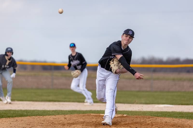 Beau Raikes of Serena pitches on Monday, April 7, 2025 at Serena High School in Serena.