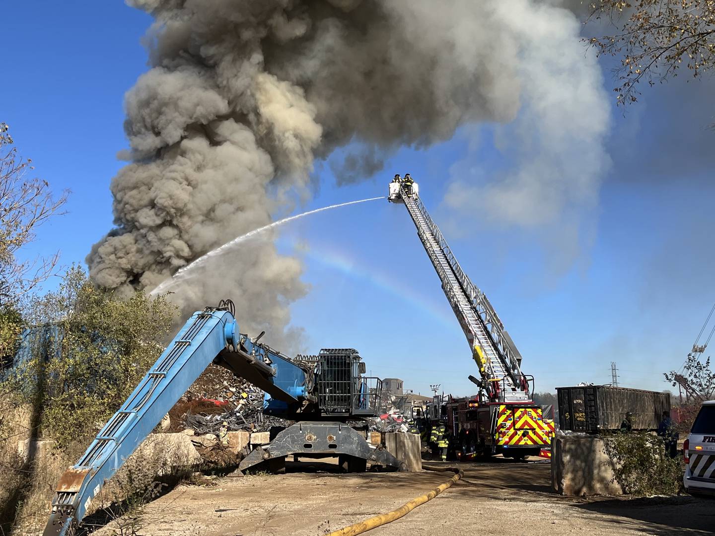 Joliet Fire Department at the scene of a fire at BL Duke Scrap Metal Recycling Yard, 2 Genstar Lane, off of Broadway Street in Joliet on Friday, Nov. 1, 2024.