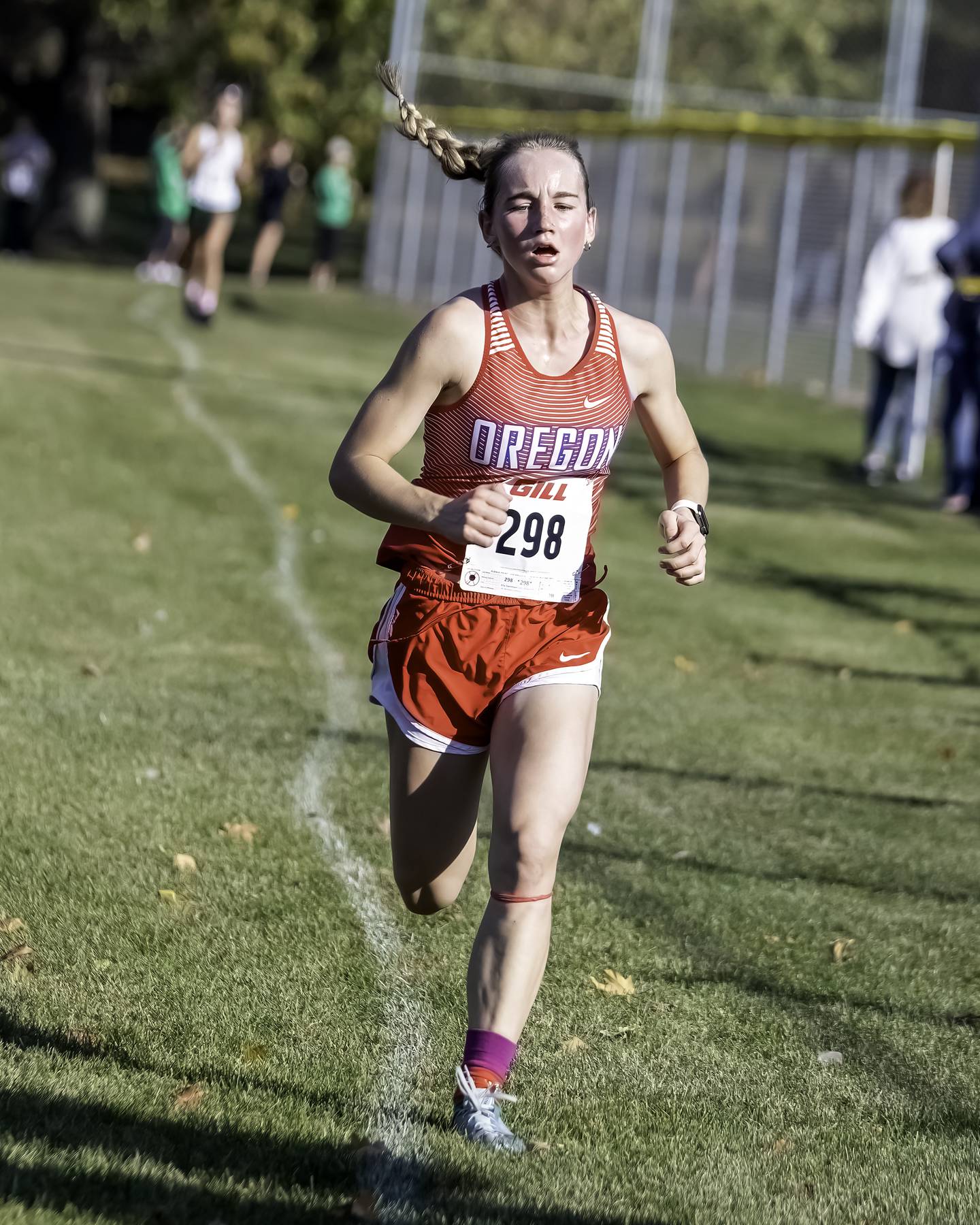 Ella Dannhorn led Oregon with a seventh-place finish at the 1A Rock Faslls Regiomal on Saturday at Centennial Park. The Hawks advanced to sectionals with a fourth-place finish.