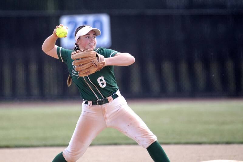 Fremd’s Anna Poss throws to first base during a Class 4A St. Charles North Sectional semifinal against St. Charles North on Tuesday, May 30, 2023.