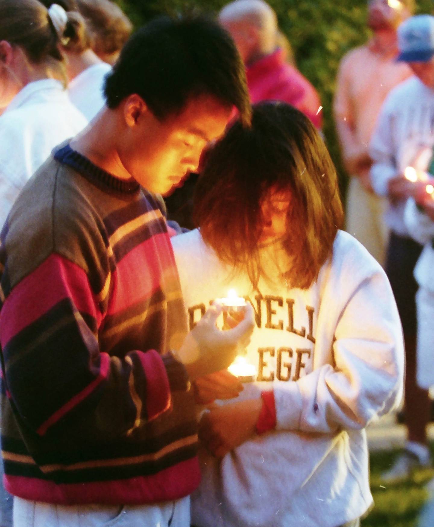 Grinnell College students hold a memorial vigil in1992 for Tammy Zywicki in Grinnell Iowa.