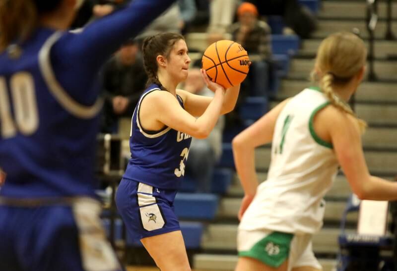 Geneva's Keira McCann shoots the ball during a 4A Geneva Regional semifinal game against York on Tuesday, Feb. 18, 2025 in Geneva.