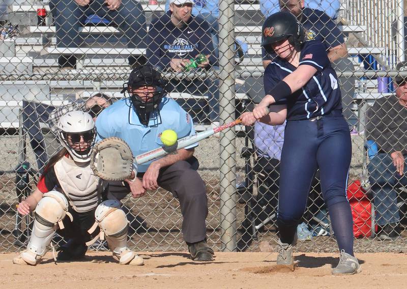 Bureau Valley's Mallory Maubach-Williams connects with a hit against Hall on Monday, March 9, 2026 at Bureau Valley High School.