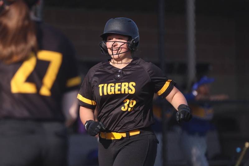 Joliet West’s Gabriela Juarez heads home after a two run home run against Joliet Central on Wednesday, April 22, 2026 in Joliet.