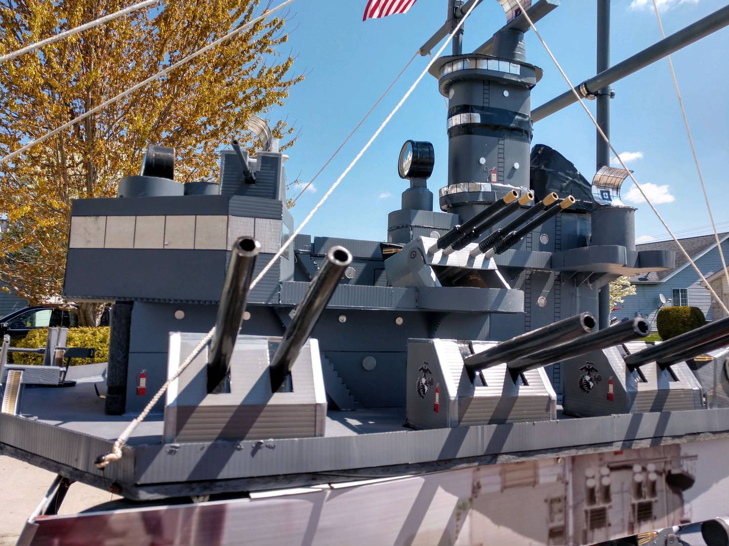 Braidwood resident Greg Machak said he built a 24-foot long, 12-foot high, fully drivable Navy destroyer – a USS Hollister – on a golf cart.