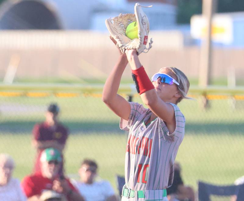 L-P's Kelsey Frederick makes a catch during the Class 3A Sectional semifinal game on Tuesday, May 26, 2026 at the L-P Athletic Complex in La Salle.