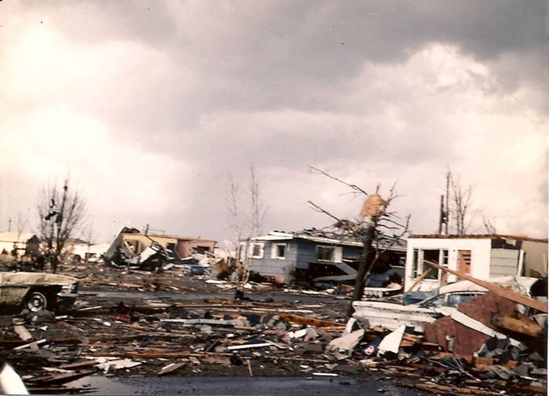 John Enright's family home after the Palm Sunday tornado on April 11, 1965 at the 300 block of Keith Avenue, Crystal Lake.