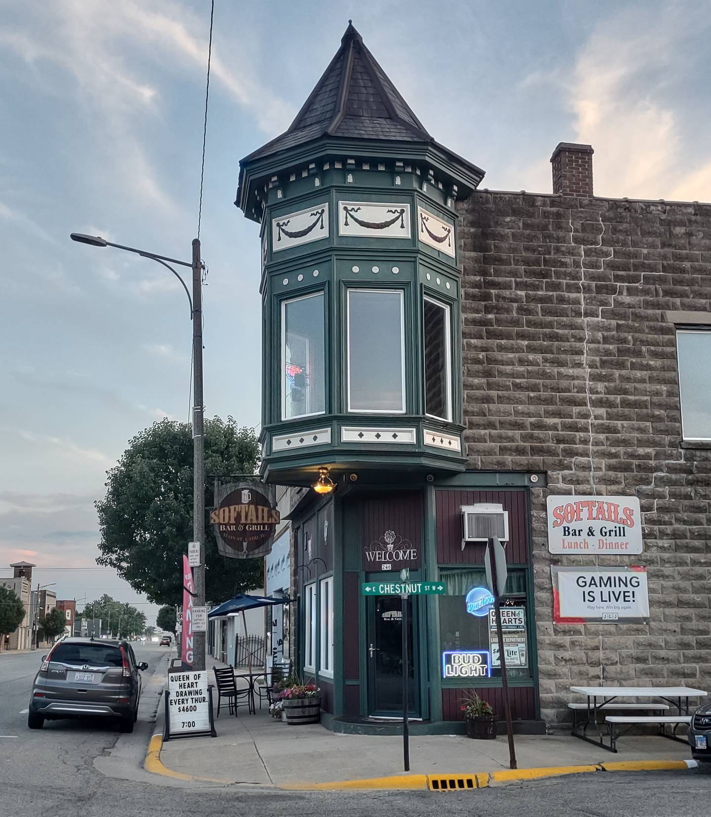 Softails Bar and Grill serves American cuisine in downtown Ladd.