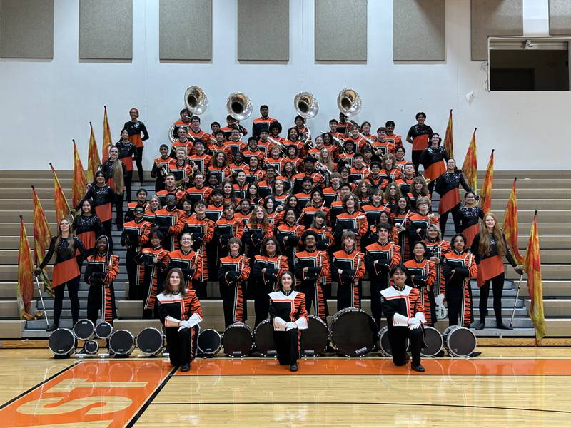 Members of the Plainfield East High School marching band. The band will perform at the annual 2025 Disney World Thanksgiving Day Parade of Bands on Nov. 27, 2025.
