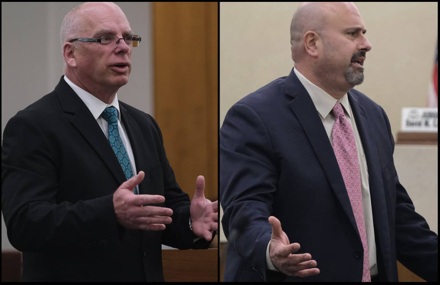 Tom Slazyk (left), a Will County judge and former prosecutor, and Steven Platek, a prosecutor in Will County. The 3rd District Appellate Court in Ottawa issued a July 24, 2025 opinion that found fault with some of their statements during closing arguments in the 2018 murder trial for Bahaa Sam, 59, of Tinley Park, who is serving a 29-year prison sentence for his wife's murder.