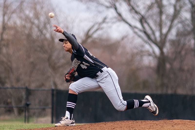 Sycamore's Tommy Townsend (44) delivers a pitch against Plano during a baseball game at Plano High School on Monday, April 4, 2022.