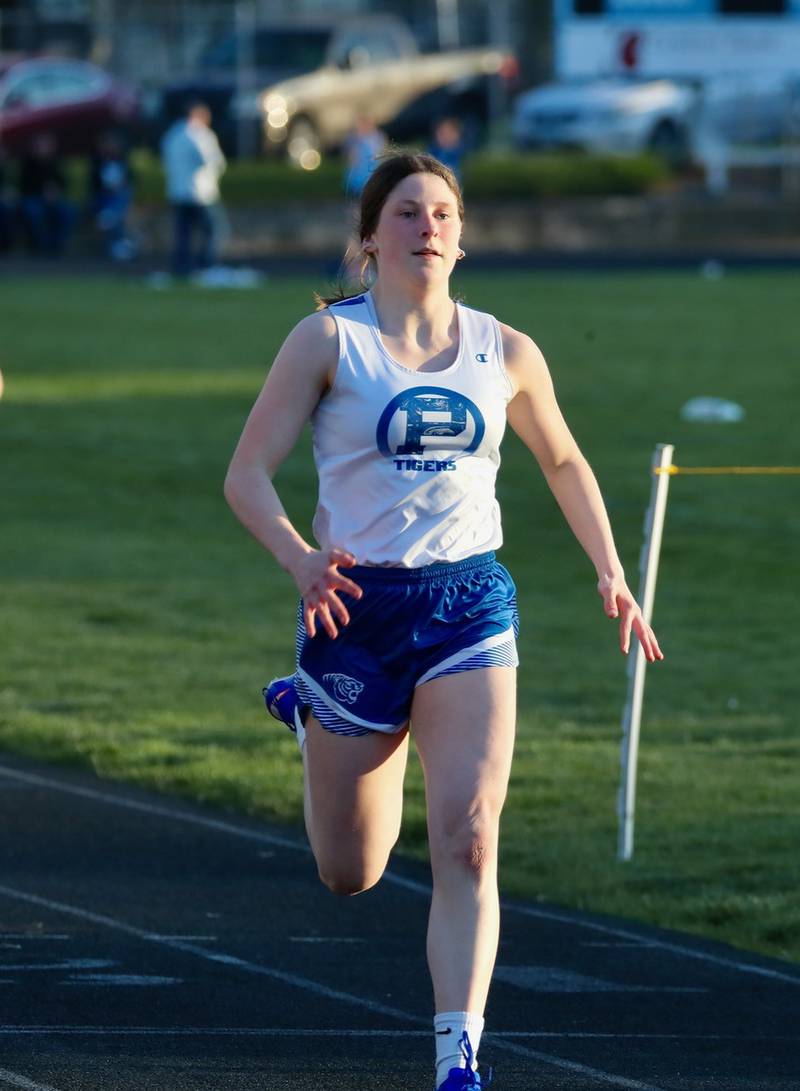 Princeton's Camryn Driscoll wins the 100 meters in Tuesday's Howard-Monier Invite.