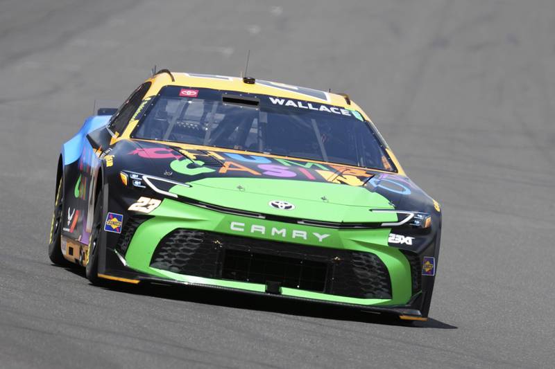 Bubba Wallace drives during the NASCAR Cup Series auto race at Indianapolis Motor Speedway, Sunday, July 27, 2025, in Indianapolis. (AP Photo/Darron Cummings)
