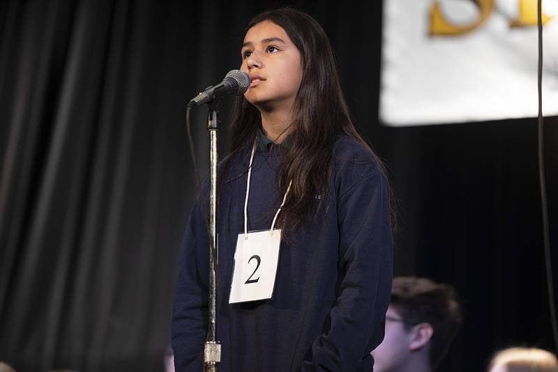 Jacquelyn Torres of St. Andrews Catholic School competes Thursday, Feb. 19, 2026, during the Lee-Ogle-Whiteside County Regional Spelling Bee. Torres made it to round 6 missing the word disparate.