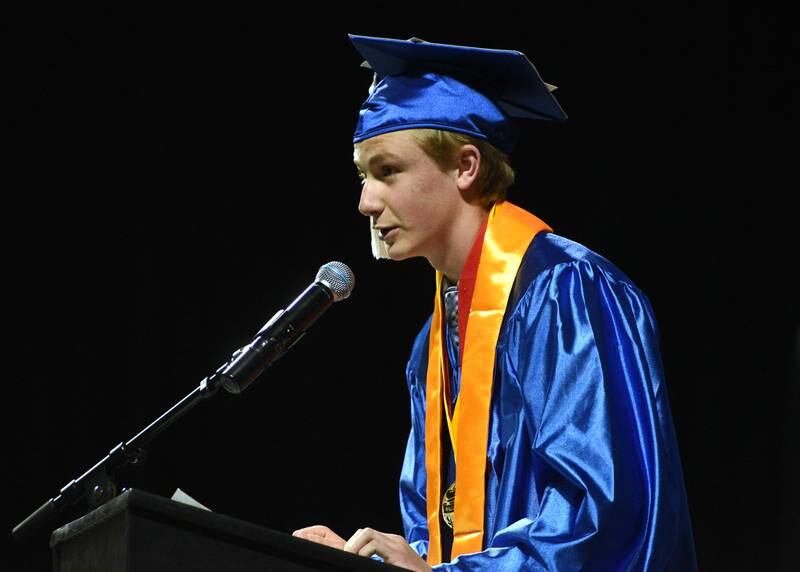 Dundee-Crown High School salutatorian Connor Mogge speaks during the graduation ceremony on Saturday, May 21 at the Now Arena in Hoffman Estates.