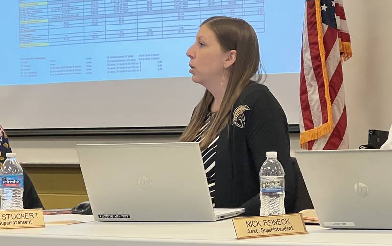 Assistant Superintendent For Business Services Nicole Stuckert proposed changes to instructional student fees at Sycamore High School to the Sycamore Community School District 427 Board of Educators on Tuesday, March 14, 2023. The proposal will be up for a vote during the second board meeting in April, April 25.