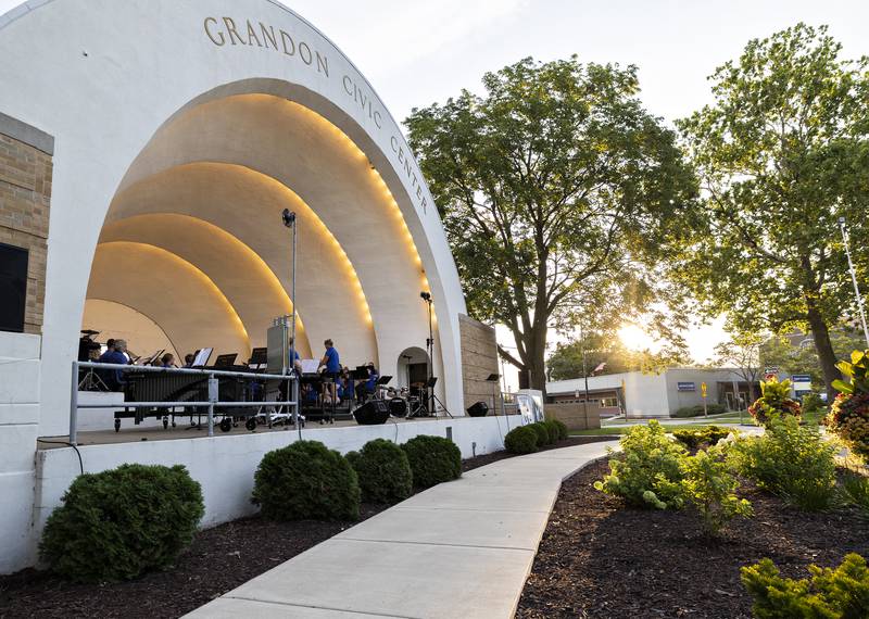 The Sterling Municipal Band performs Wednesday, July 16, 2025, at their weekly concert held at the Grandon Civic Center.