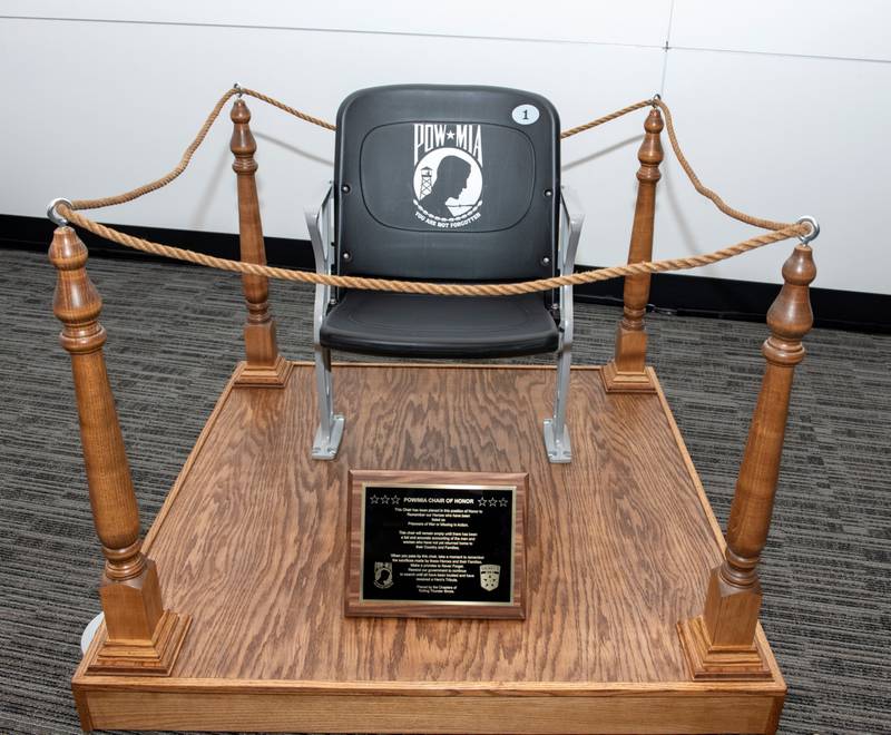 At a ceremony held April 12, Rolling Thunder Illinois Chapter 2 unveiled the POW/MIA Chair of Honor and officially turned it over to the Lake County Sheriff’s Office.