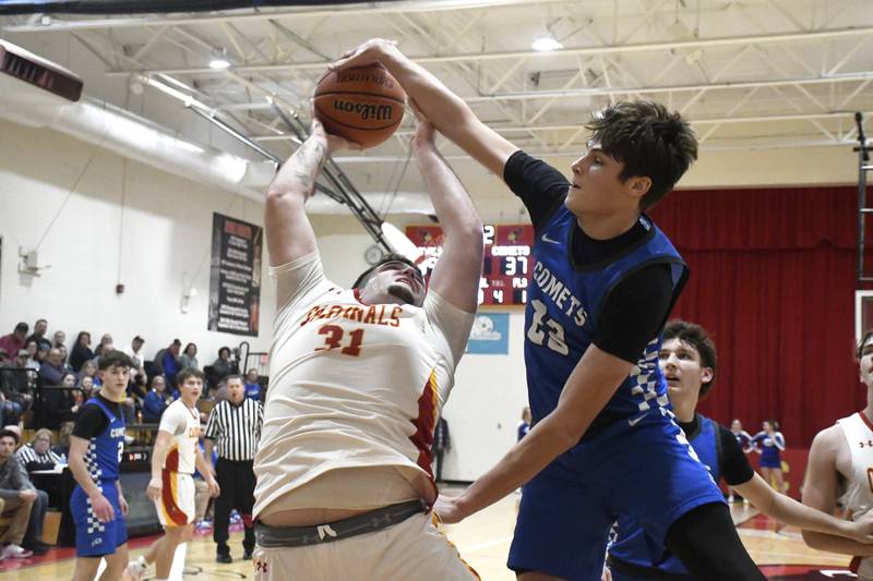 St. Anne's Brandon Schoth draws a foul on Clifton Central's Mayson Mitchell during St. Anne's 61-56 victory over Clifton Central on Tuesday January 6, 2026.