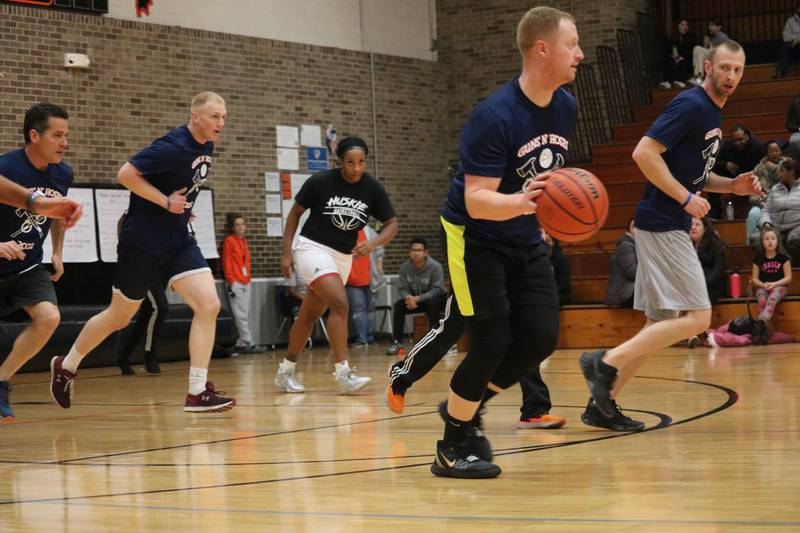 Tim Brann takes to the hardwood Monday, Dec. 5, 2022 in the Toys for Tots community basketball game.